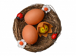 Гнездо декоративное с яйцами d12 желтое, зеленое, оранжевое